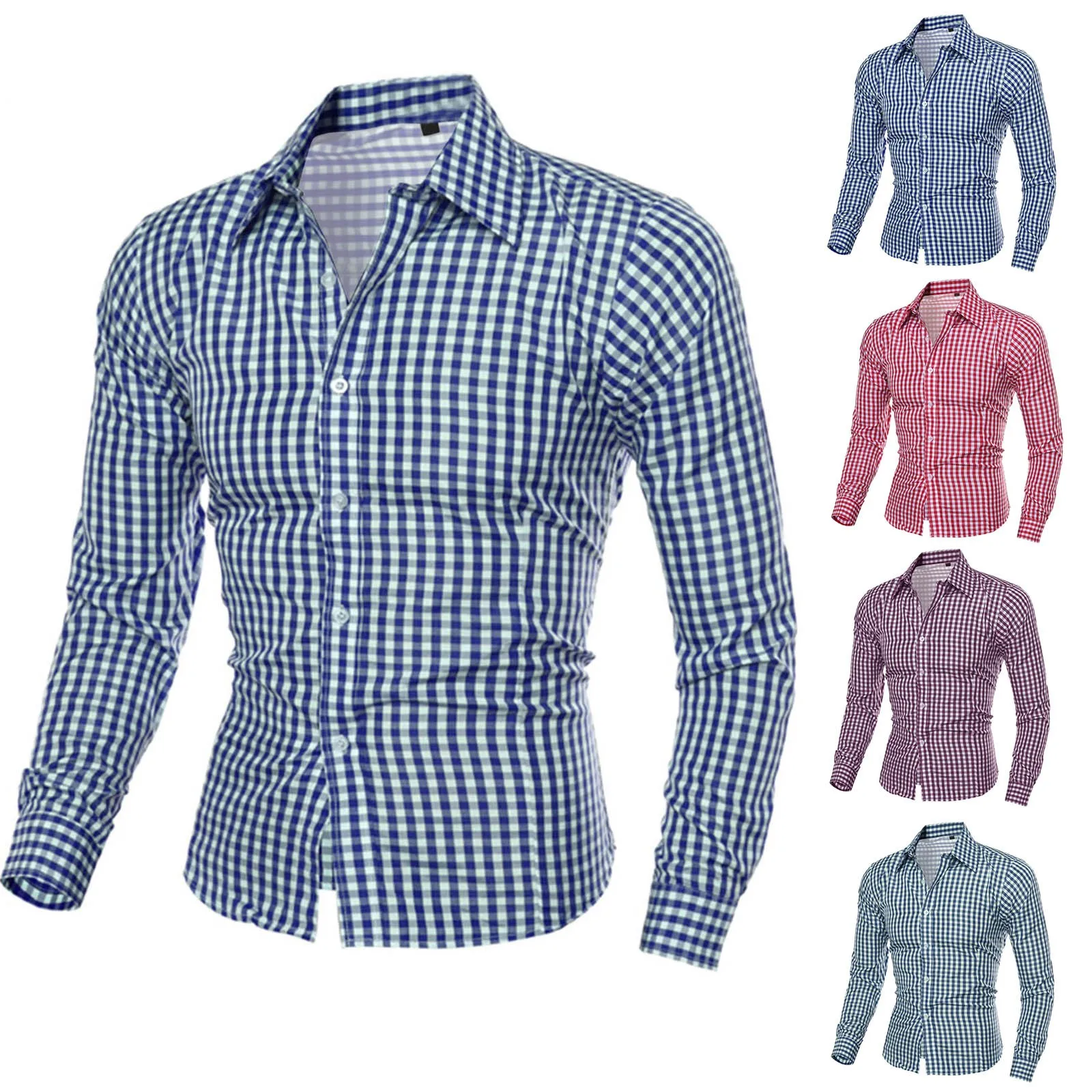 Plaid Button Shirt Men 2024 Summer New Long Sleeve Slim Fit Mens Dress Shirts Casual Checks Gingham Self Cultivation Shirt