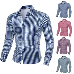 Plaid Button Shirt Men 2024 Summer New Long Sleeve Slim Fit  Mens Dress Shirts Casual Checks Gingham Self Cultivation Shirt