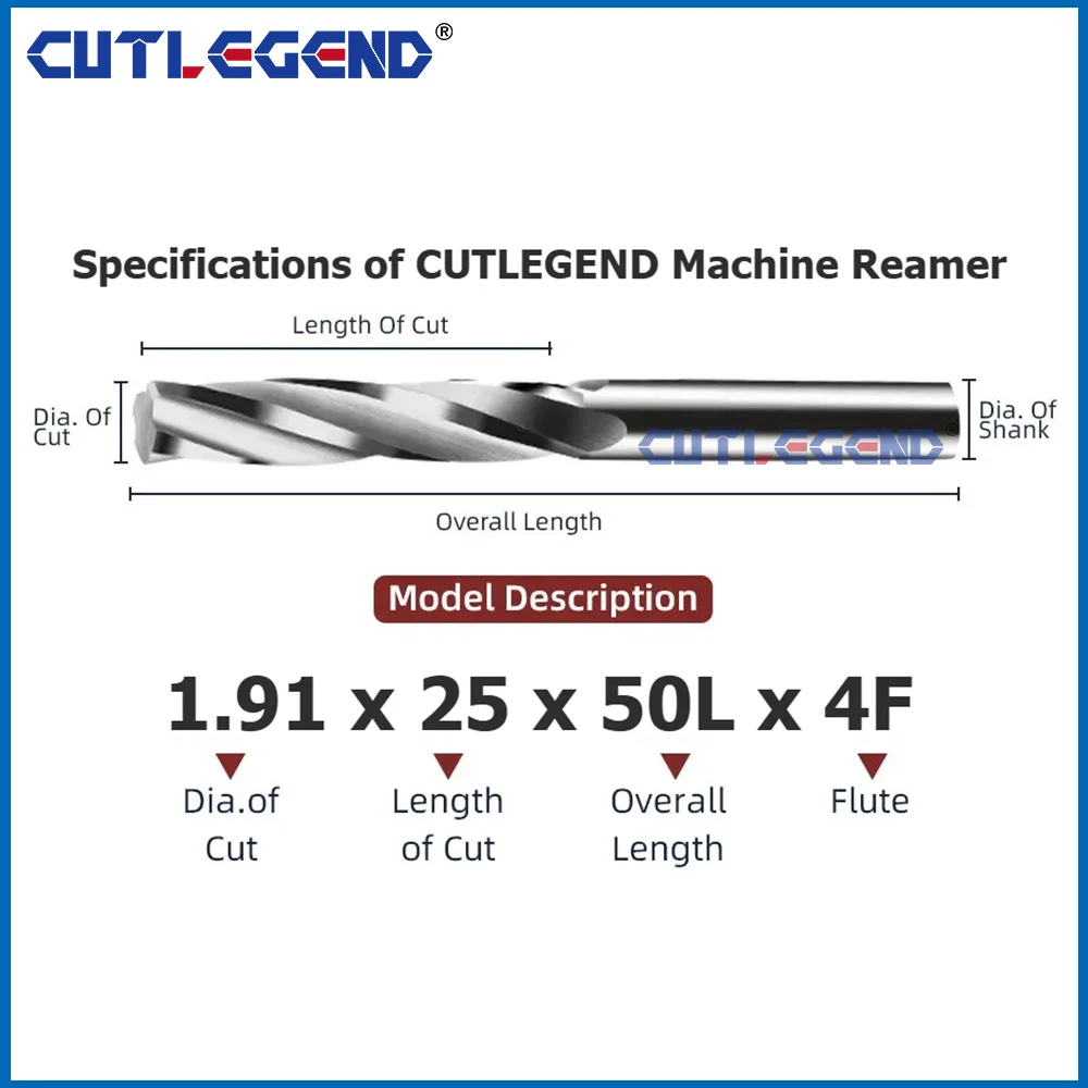 CUTLEGEND Hartmetall-Maschinenreibahle 1.91-3.19 Zwei Dezimalstellen Spiralförmige Nuten Unbeschichtet Toleranz Spannfutter Metallschneider CNC – Detail 2