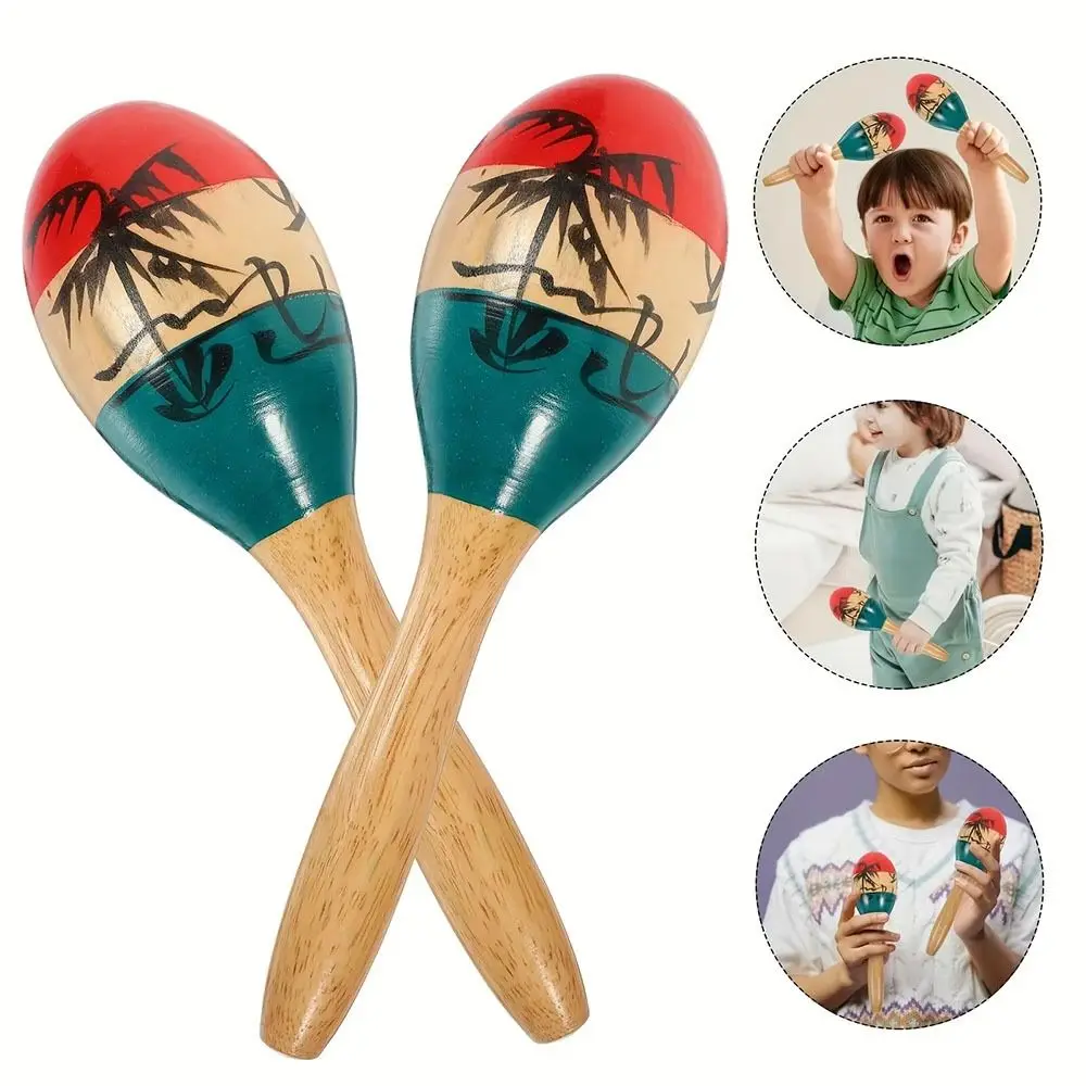 1Pair Wood Wooden Maracas Percussion Instruments Musical Toys Percussion Shakers Coconut Tree Child Shaker Orff Instruments