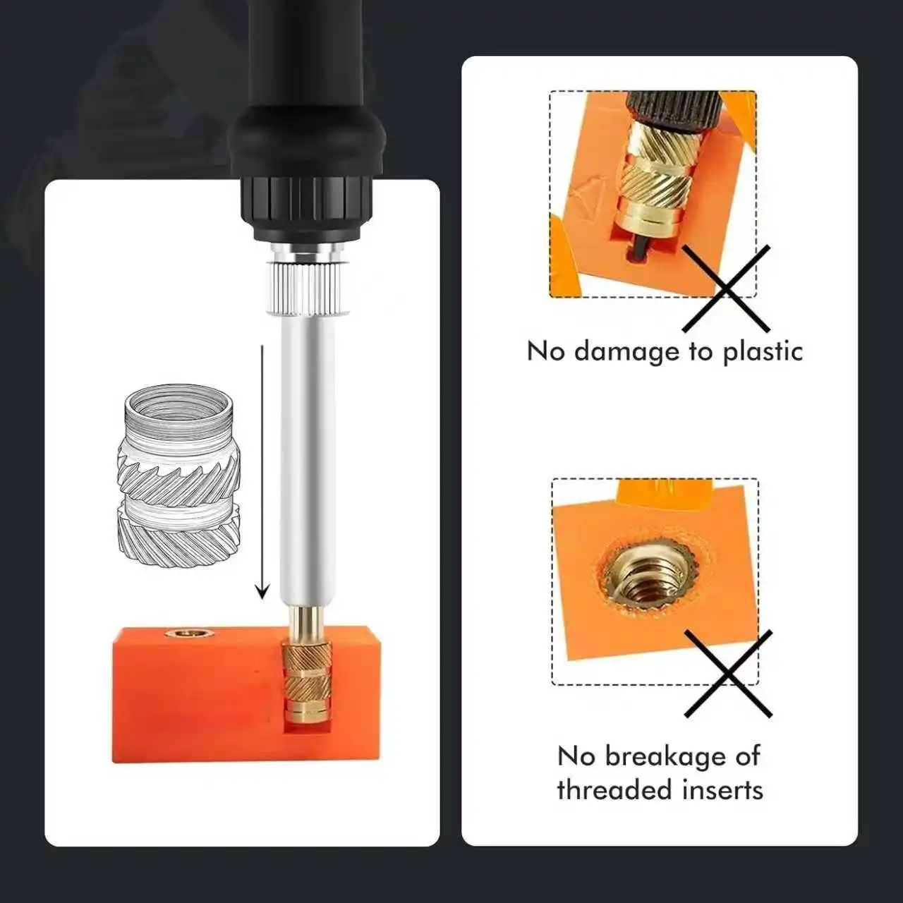 330/220-teiliges Messing-Wärmeeinpress-Einsatzset M2 M3 M4 M5 Gewindeeinsätze für 3D-Druckmodelle, mit Pinzette 3D-Drucker-Zubehör – Detail 7