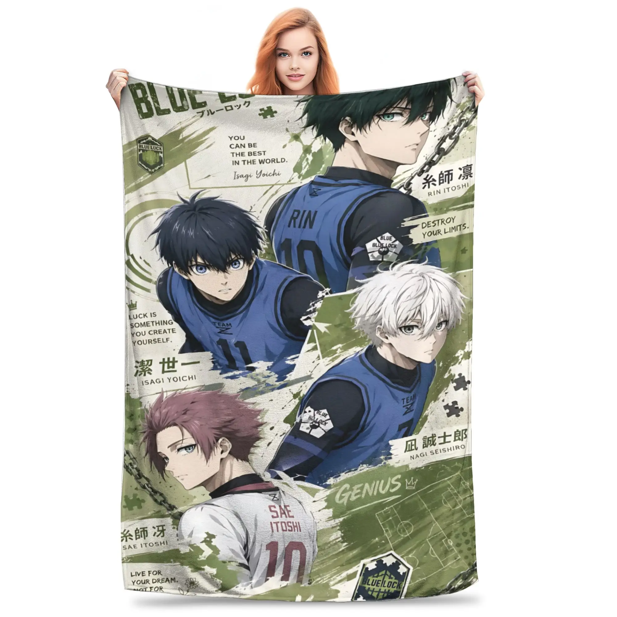 1PC home Christmas Room Decor Blue Lock Football Anime Blanket Throw Blanket  Novelty Warm Blanket All Season