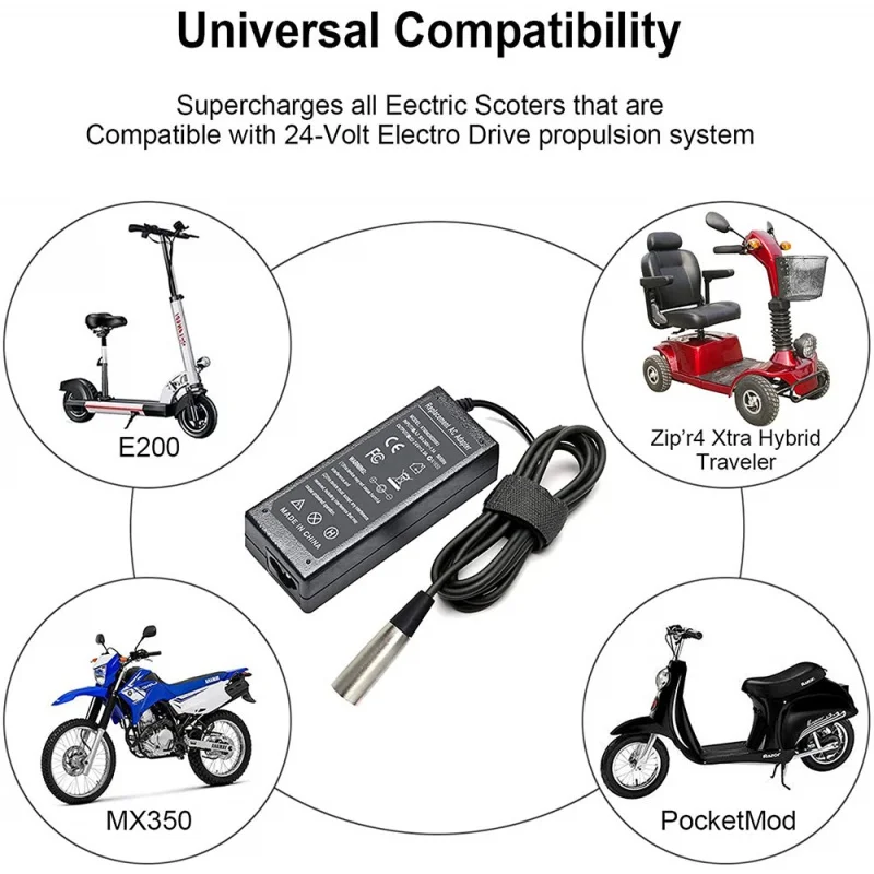 24V 5A 3-Pin Male XLR Connector Battery Charger for Lakematic,Pride Mobility,Jazzy Power Chair,Drive Medical,Golden Technologie