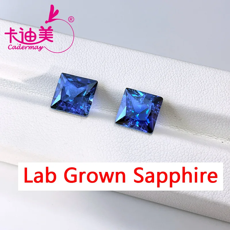 CADERMAY Hot Sale Square Shape Cornflower Blue Lab Grown Sapphire Loose Stone Beads For  Fine Jewelry Making DIY