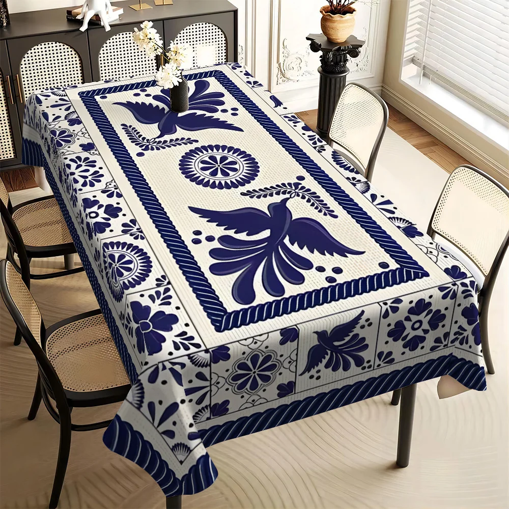 Mexican Floral Birds Rectangle Tablecloth for Table Decor Mexico Day of The Dead Kitchen Dining Table Cloth Fiesta Party Decor
