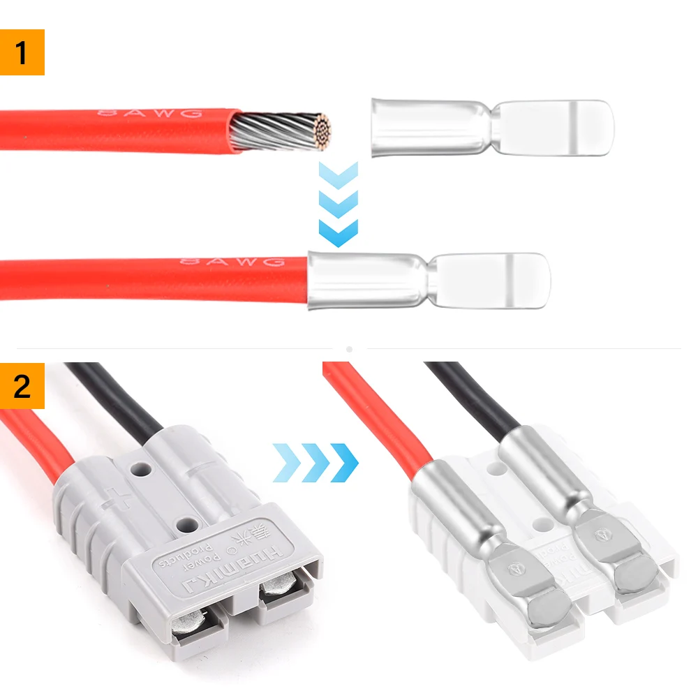 1/2 قطعة 50A مزدوج القطب 20 سنتيمتر عالية المكونات الحالية مع 8AWG سيليكون كابل رافعة شوكية كهربائية التوصيل موصل شحن سريع