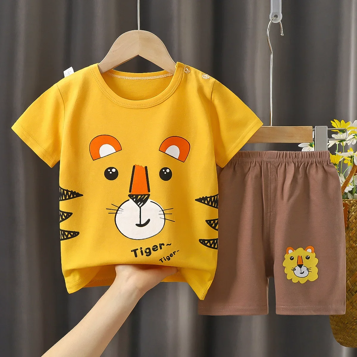 New Kids Boys Girls Summer Pure Cotton Pajamas Cute Cartoon Short Sleeve T-Shirt Tops with Shorts Toddler Baby Clothing Sets