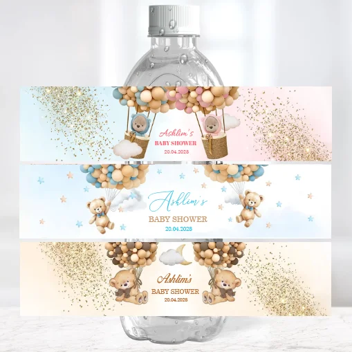 

Custom Cute Bear Water Bottle Sticker Baby Shower Baptism Adhesive Gender Reveal Sticker Team Boy Girl Happy Birthday Party Deco