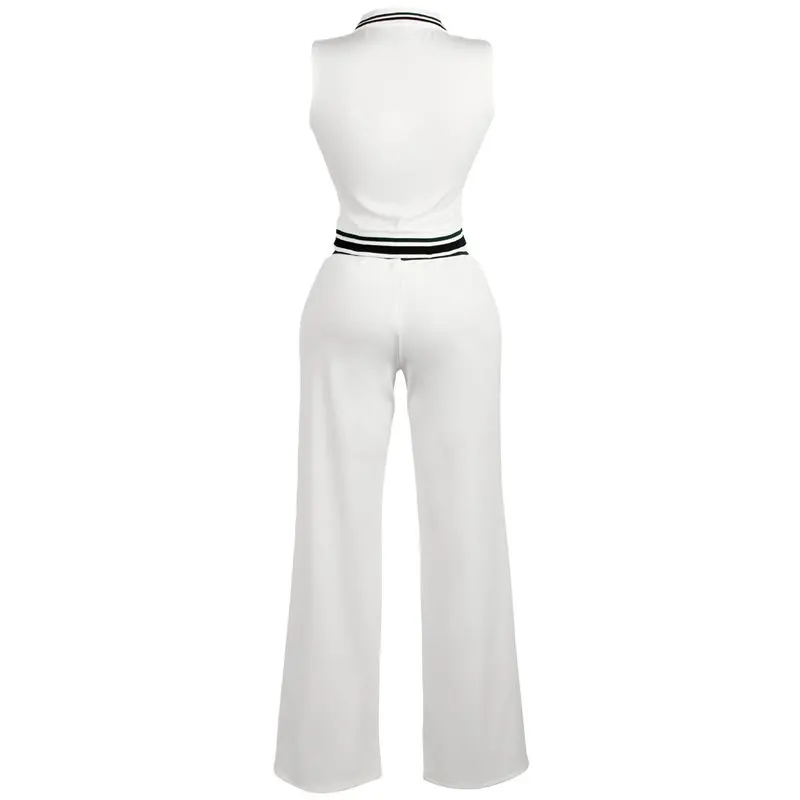 

Женский спортивный повседневный комплект CYL: топ с воротником-рубашкой и брюки с завязками на талии, однотонный, из ребристой ткани, две части, одинаковый комплект.