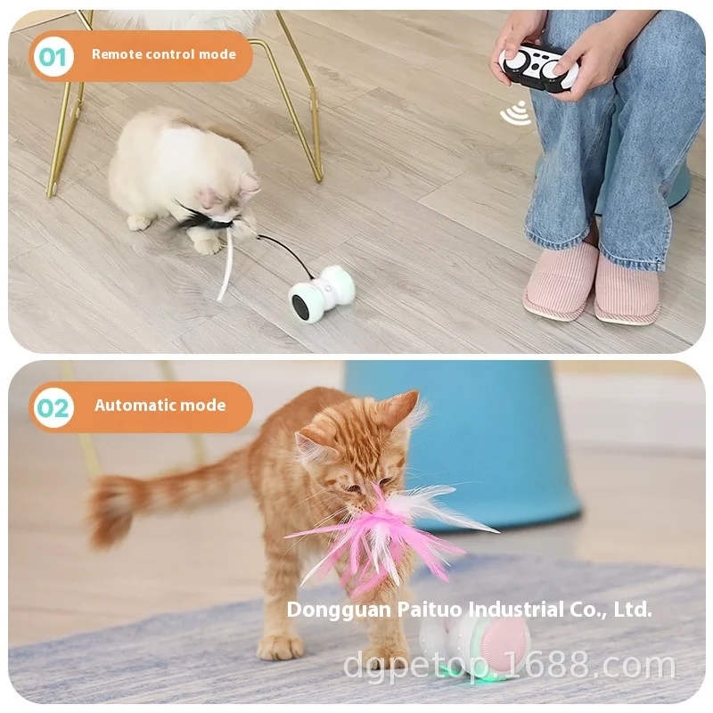 New Intelligent USB Wheel Cat Toy Remote Control Electric Pet Toy with Feather 360 Rotating Funny Interactive Style for Cats