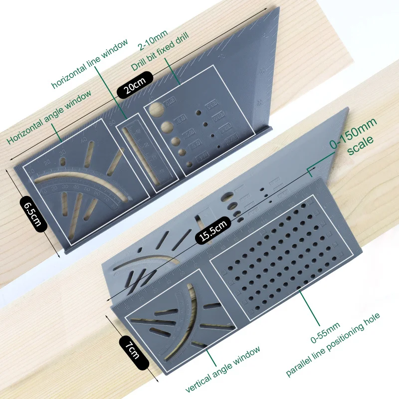 Righello triangolare leggero in plastica blu 45 ° /90 °   Goniometro quadrato per la lavorazione del legno - Strumenti di misurazione del layout