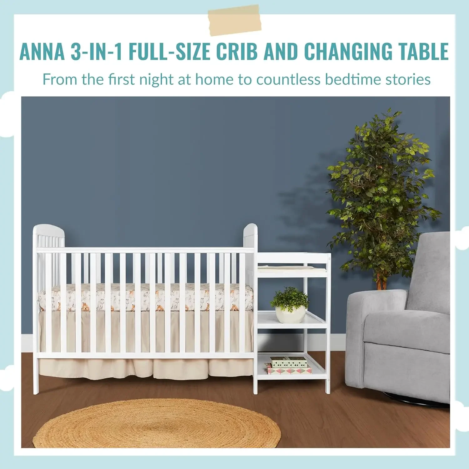 Free shippingAnna 4-In-1 Full-Size Crib And Changing Table Combo In White