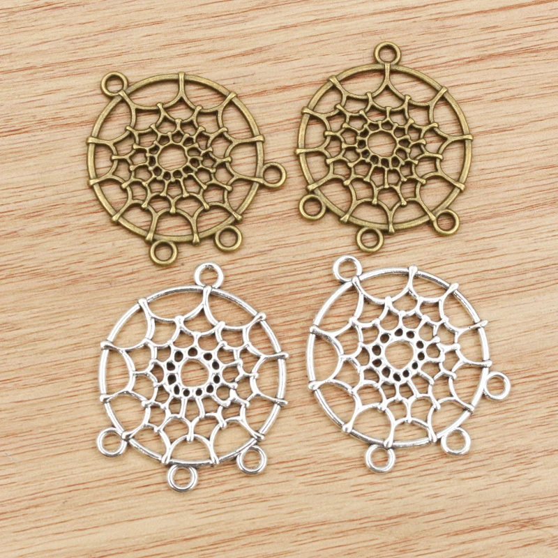 10pcs 34x29mm Antique Silver Plated Bronze Plated Spiderweb Style Connector Handmade Charms Pendant:DIY for bracelet necklace