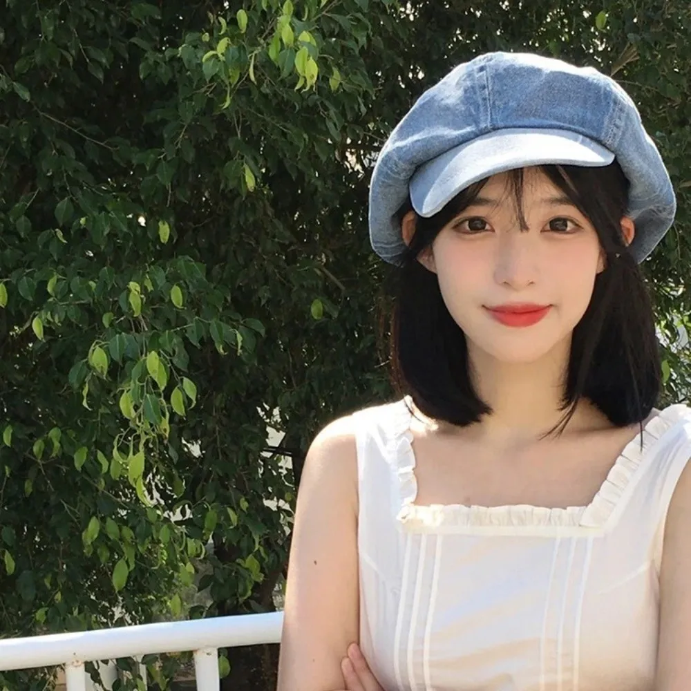 

Джинсовый берет из стираной ткани в стиле ретро, окружность головы, кепка газетчика в британском стиле, корейская шляпа с облаком, уличная одежда