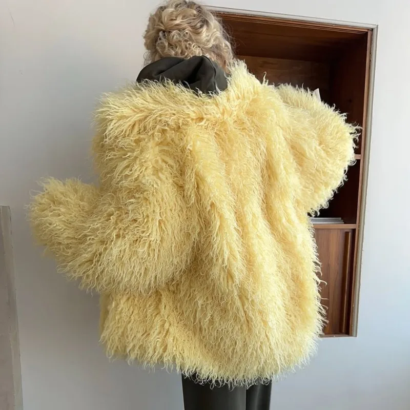 سترة نسائية من فراء الثعلب الصناعي المنفوش من Talenza معطف شتوي فضفاض فاخر بأكمام طويلة وخصر عالي معطف مرقع ملابس خارجية للنساء 2025