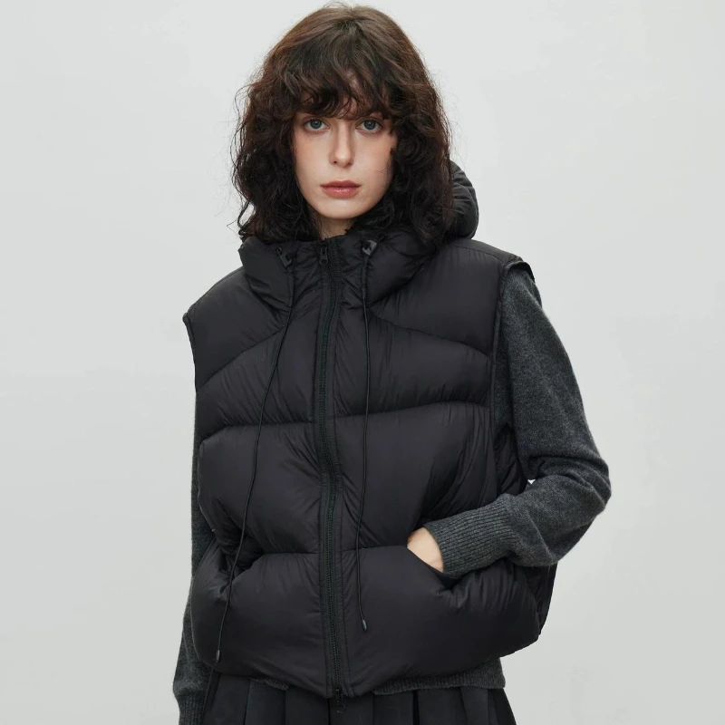 Branco ganso para baixo com capuz colete curto feminino outono e inverno novos puffs pequeno colete jaqueta grossa bonito temperamento