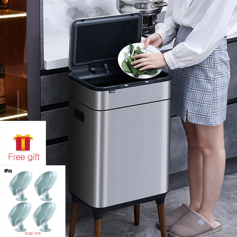 Smart Sensor Trash Can Stainless Steel Rectangle Trash Bin High Foot Rubbish Bin Kitchen Sorting Garbage Can Automatic Waste Bin