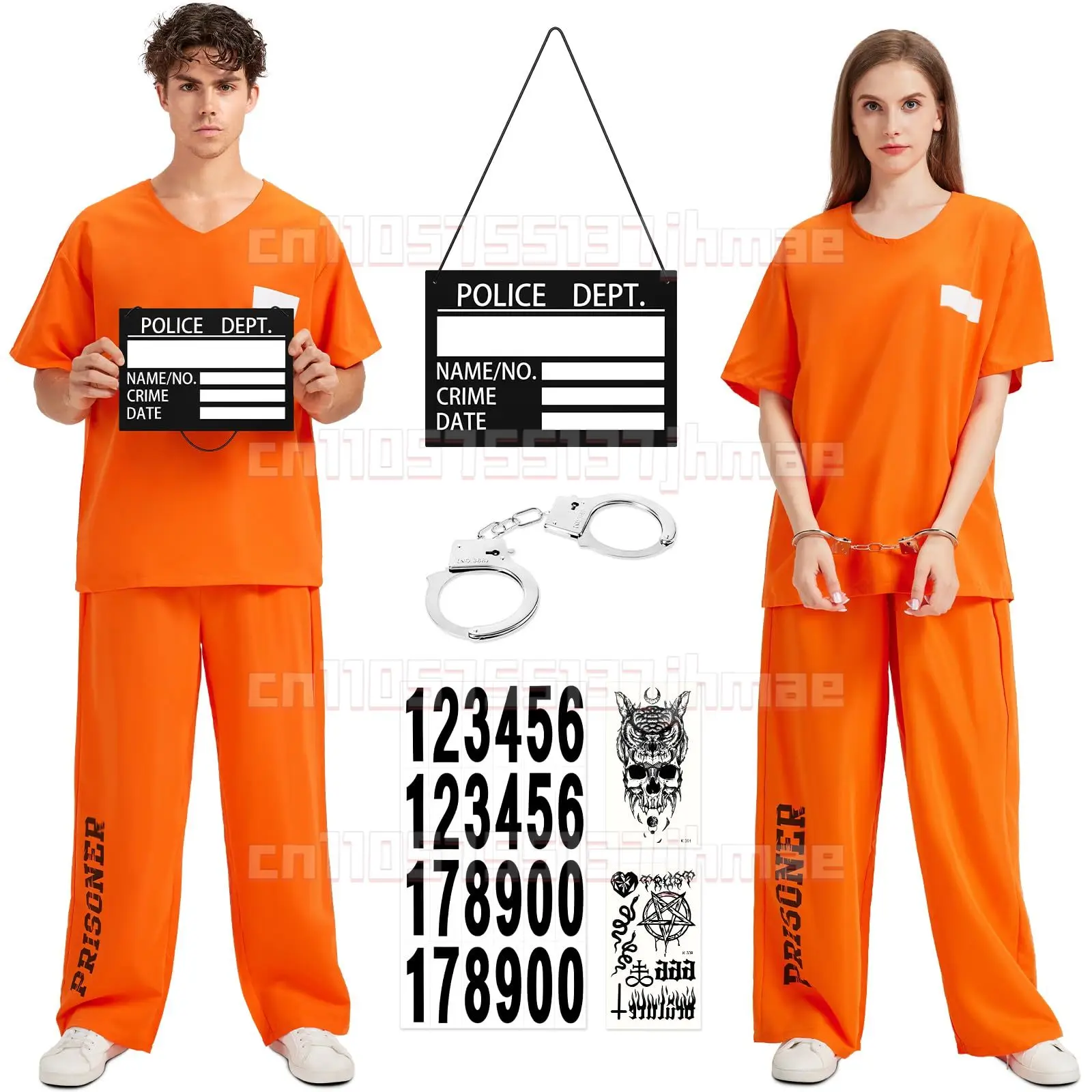 

Male Prison Cosplay Costume Long Sleeves Jumpsuit Bodysuit Inmate Orange Set Adult Convict Party Uniform Amusement Outfits