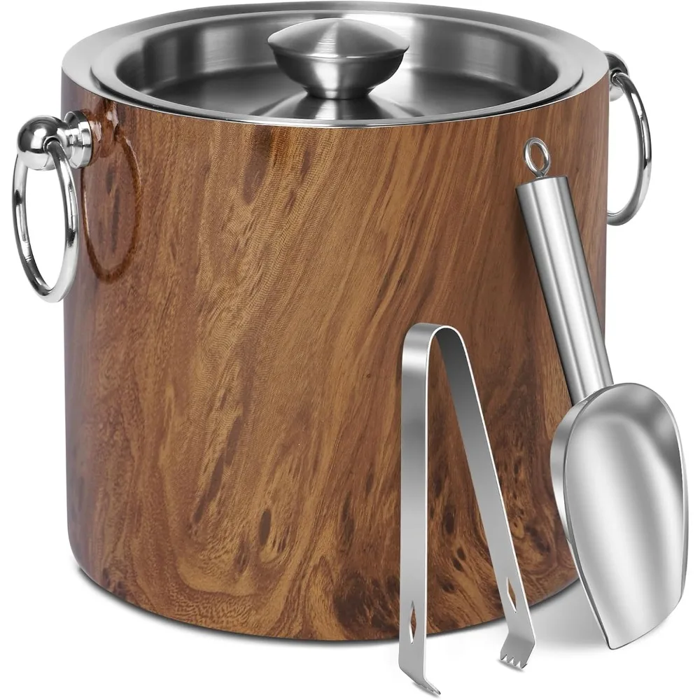 

Insulated Stainless Steel Ice Bucket with Lid and Tong Keeps Ice Frozen Longer for Cocktail Bar Parties and Chilling