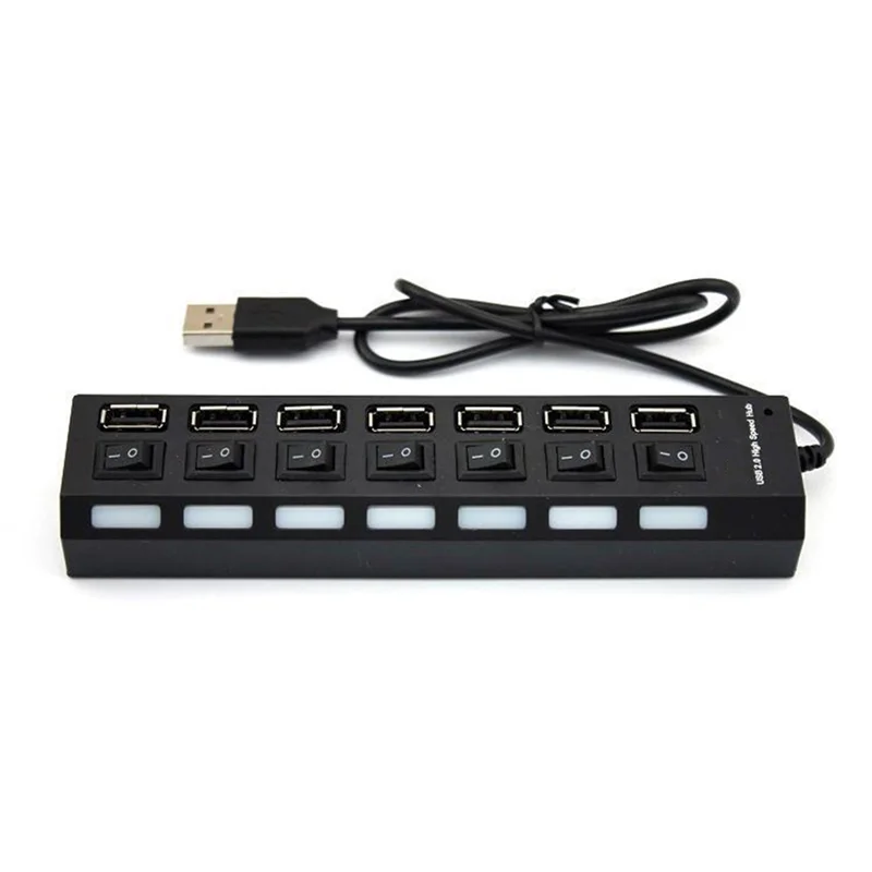 B47C USB Hub موسع 7 منافذ محطة إرساء 5 قطع 7 منفذ Hub أبيض وأسود مع محور الضوء التبديل