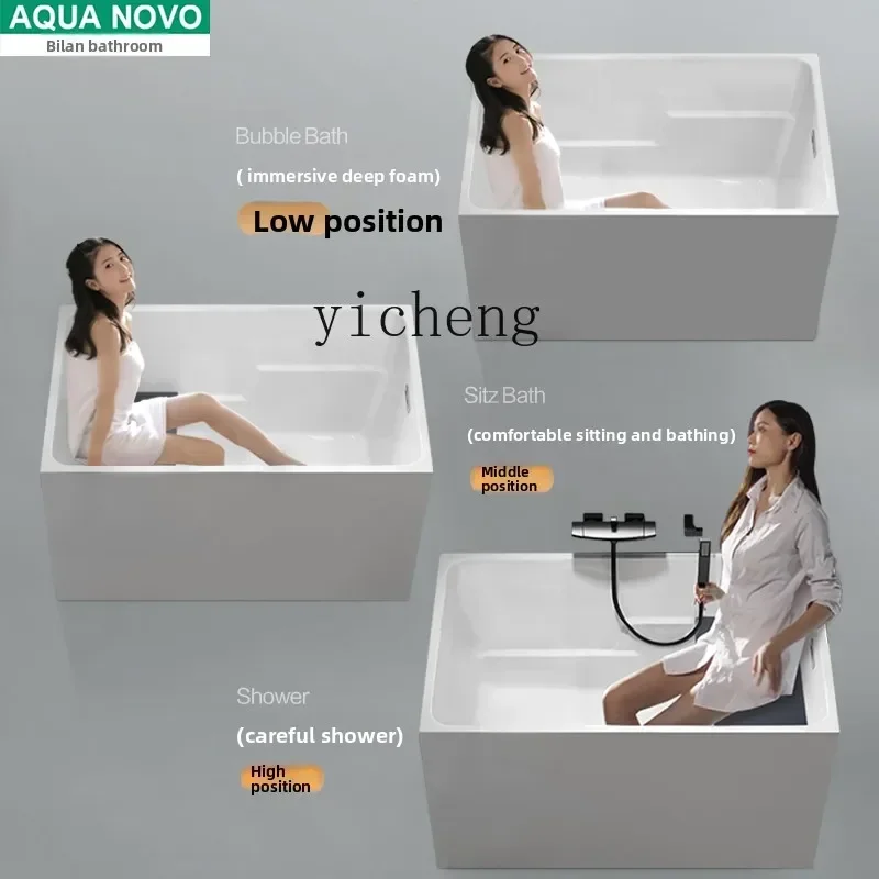 W31-deep bule acrylic bathtub household Japanese mini sit shower integrated