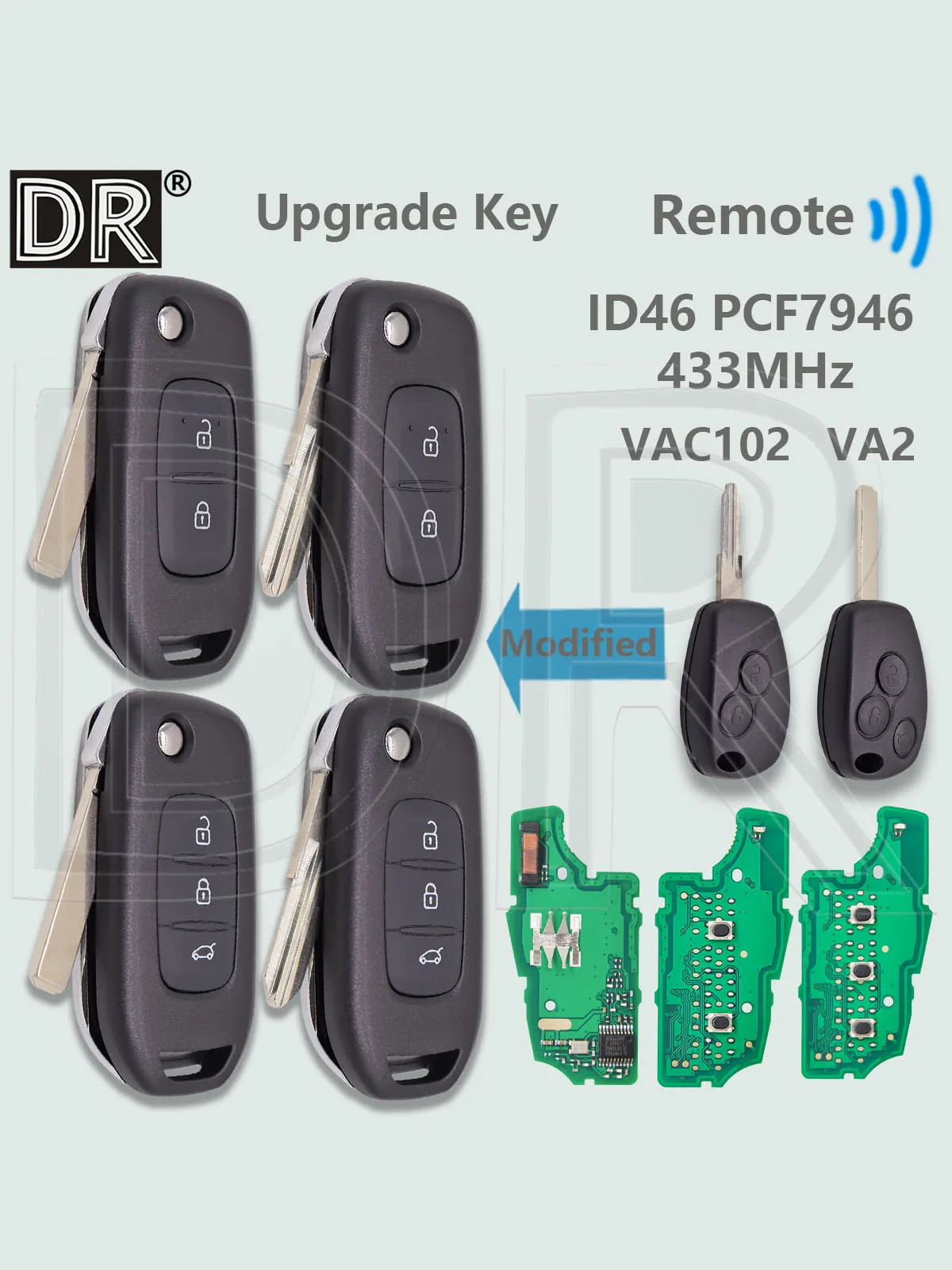 DR modifié ID46 PCF7946 433MHz VA2/VAC102 clé à distance de voiture pour Renault Master Twingo Clio Kangoo Modus Logan trafic Dacia