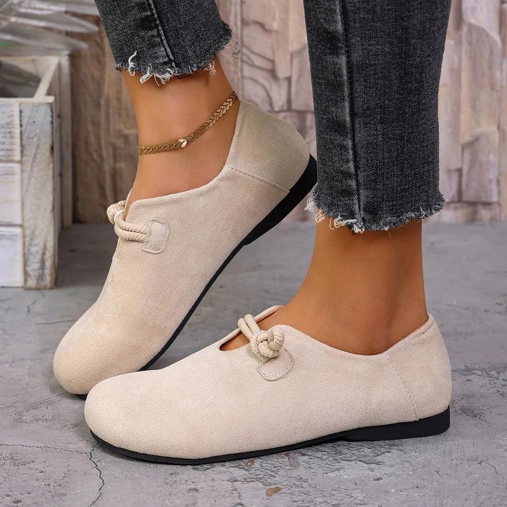 Women Flat Loafers Round Toe Knotted Rope Strap Slip on Shoes Soft Suede Comfort Non Slip Ladies Casual Daily Walking Flat Shoes view 3