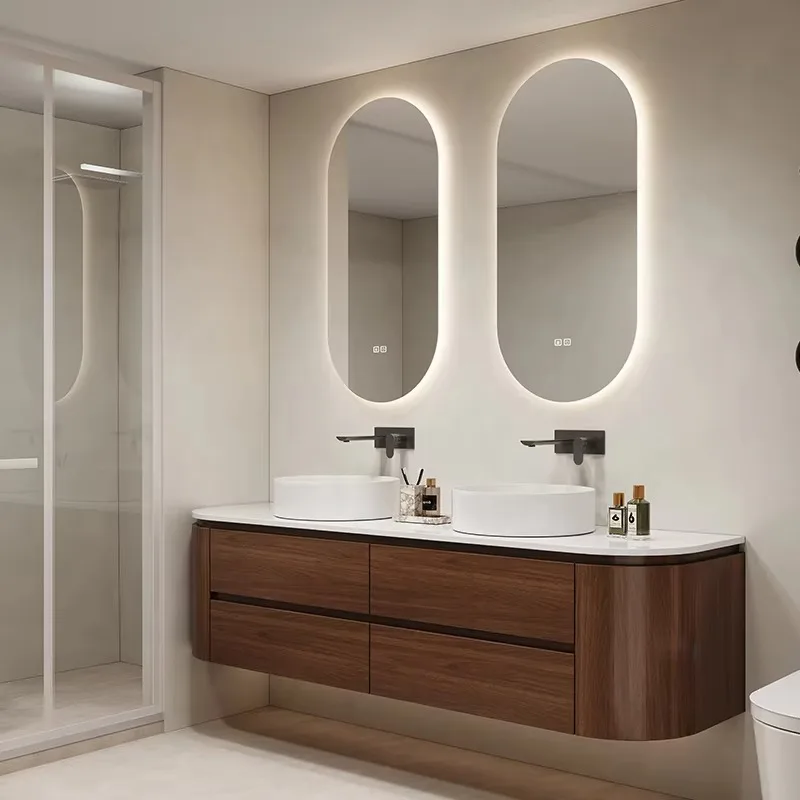 Modern Double Sink Vanity Bathroom Cabinets Solid Wood Waterproof Furniture Luxurious  Water Resistant Bathroom Cabinet