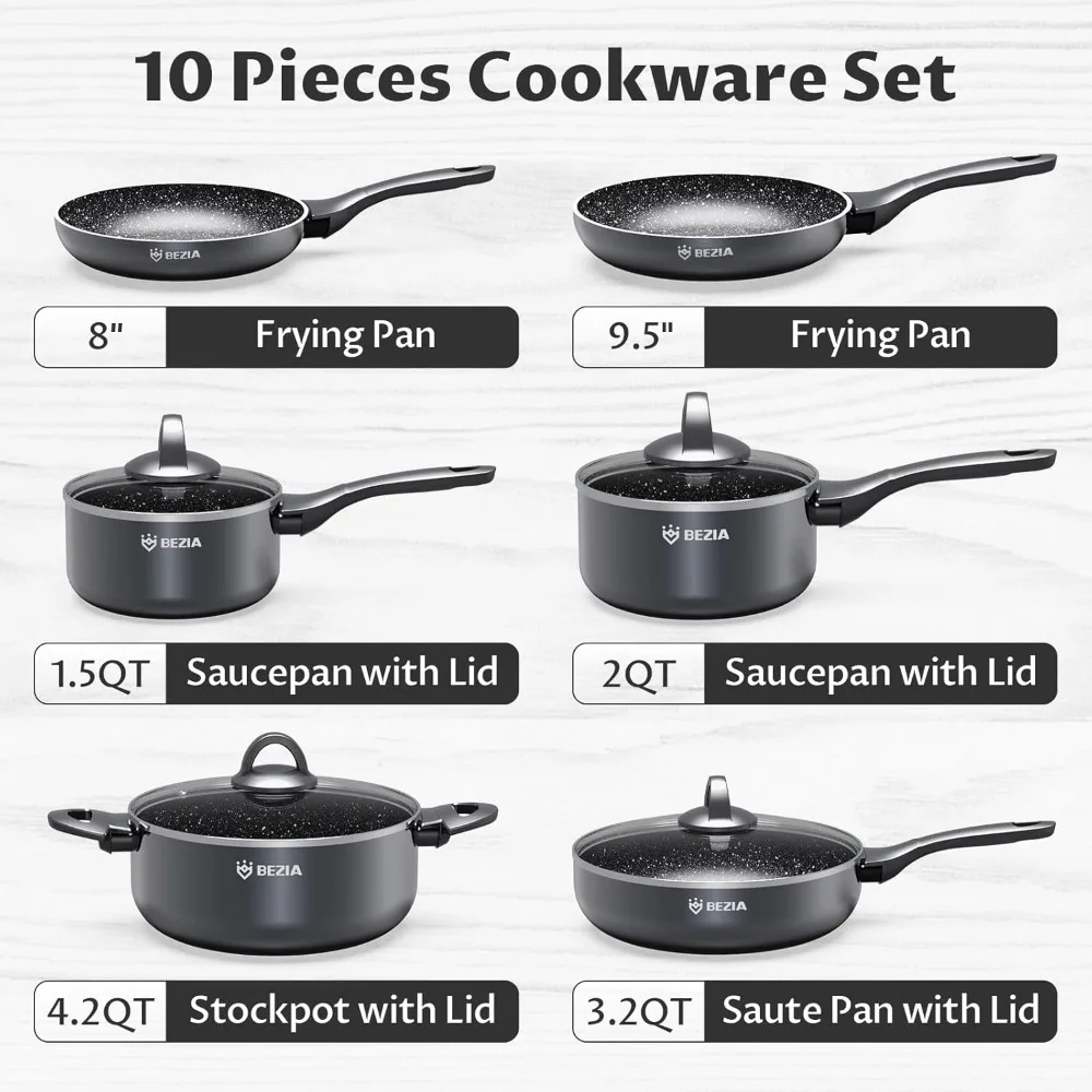 

Induction Cookware Pots and Pans Set 10 Piece, Dishwasher Safe Nonstick Cooking Pans, Stay-Cool Bakelite Handle