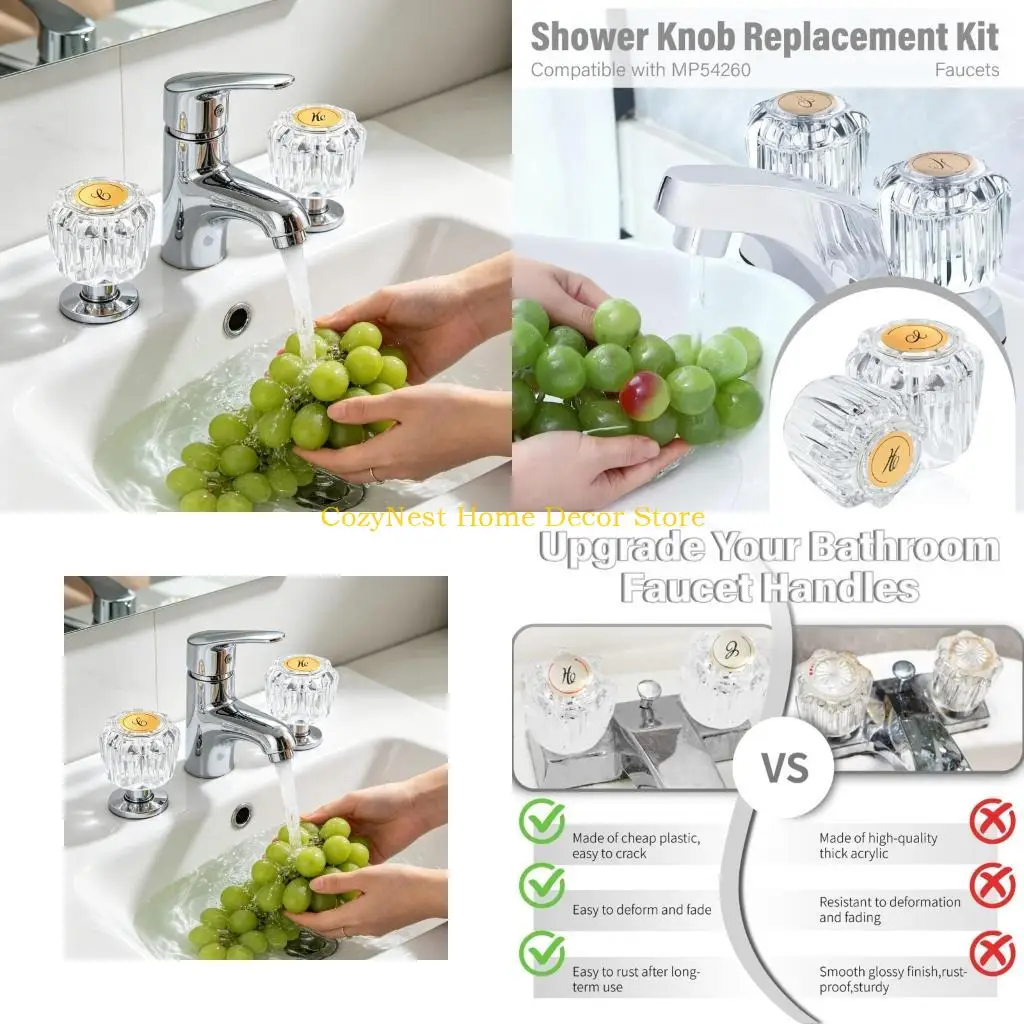 

92MF Replacement Bathroom Sink Faucet Handles With Color Coded Temperature Indicators