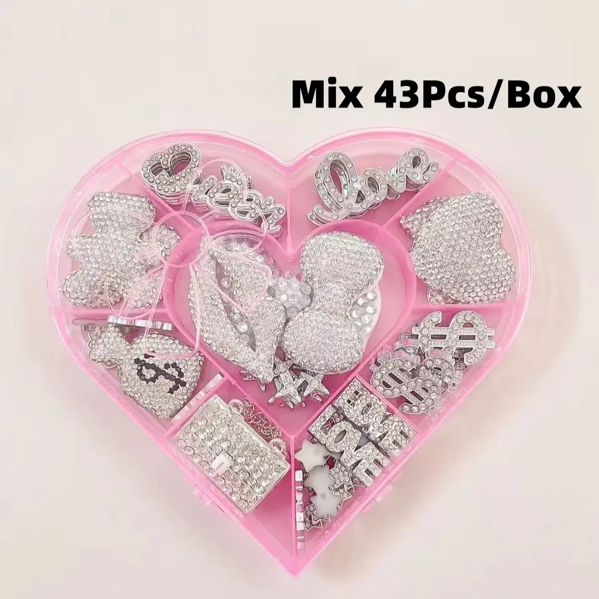 43Pcs Bundled Luxury Diamond Bow Purse Perfume Bottle Butterfly Purse Lip Queen Star Junk Phone Case Decoration Charm Crafts
