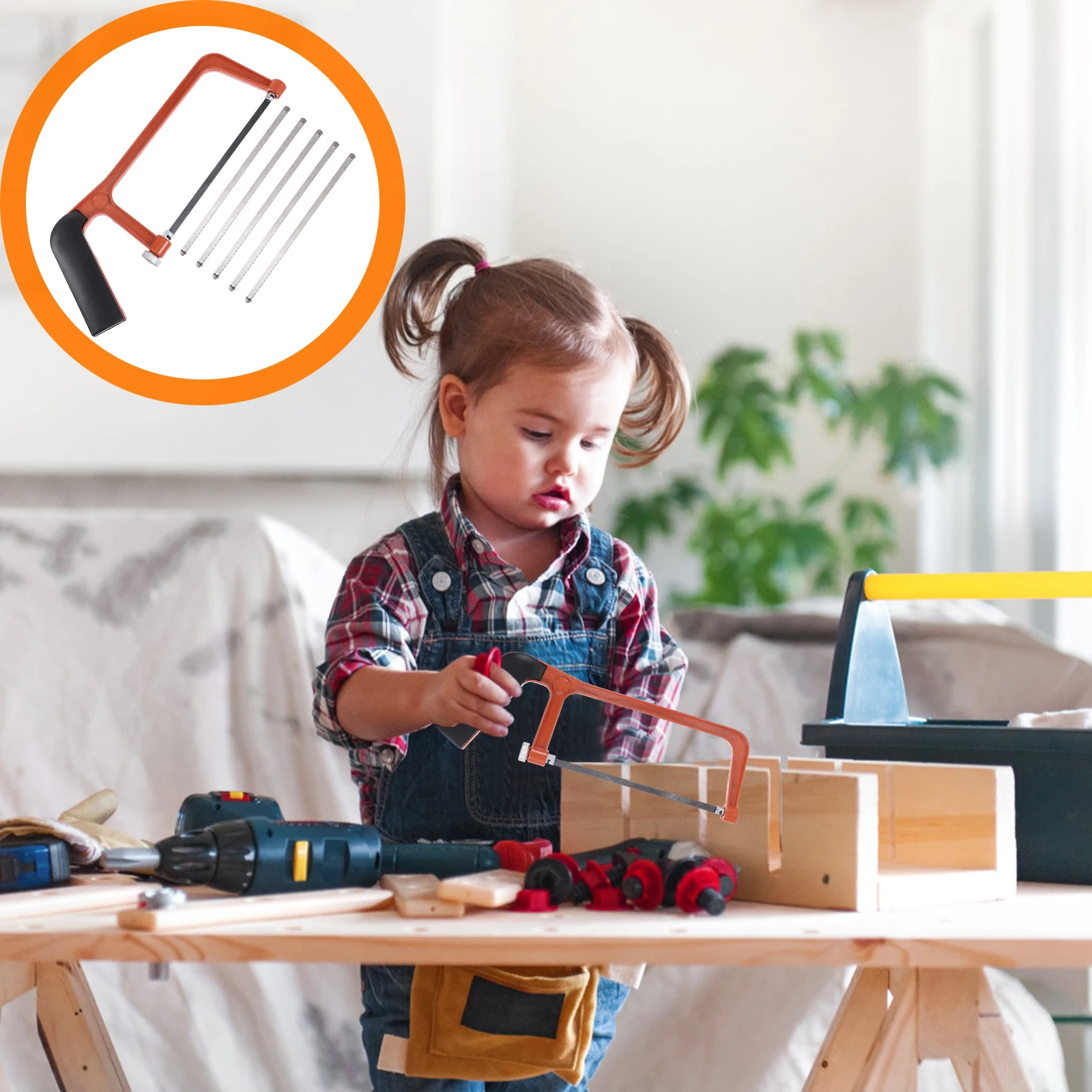 1 set 1 set Mini-ijzerzaag Kids Diy Houtbewerking Antisliphandvat Vervangbare messen Boomsnoeigereedschap voor kinderen Handzaag Tuin