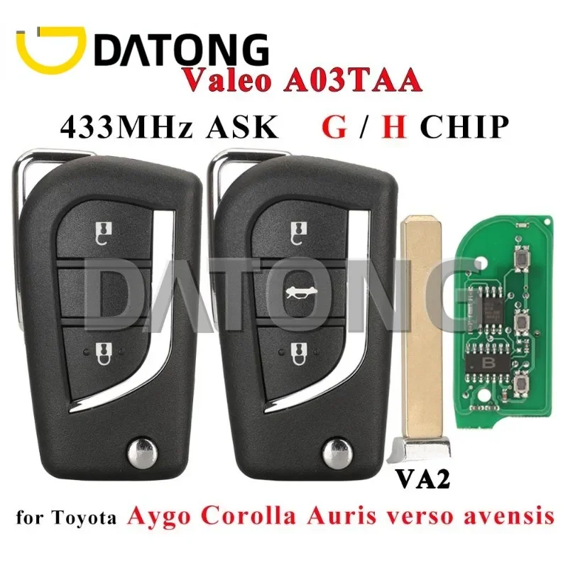 CHANKey VA2 Flip Remote Car Key Fob 433MHz H-8A For Toyota Aygo Corolla Auris /G Chip Fit Verso Avensis S000048000 A03TAA