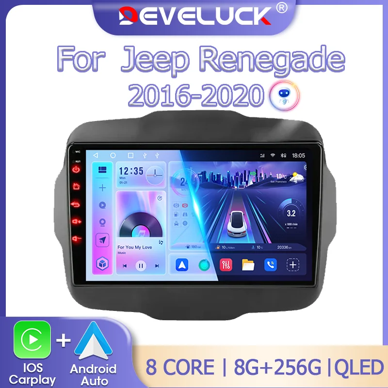 

2 Din Android 12 Автомобильный мультимедийный видеоплеер для Jeep Renegade 2016 2017 2018 2019 2020 GPS 4G WIFI Carplay Auto Stereo