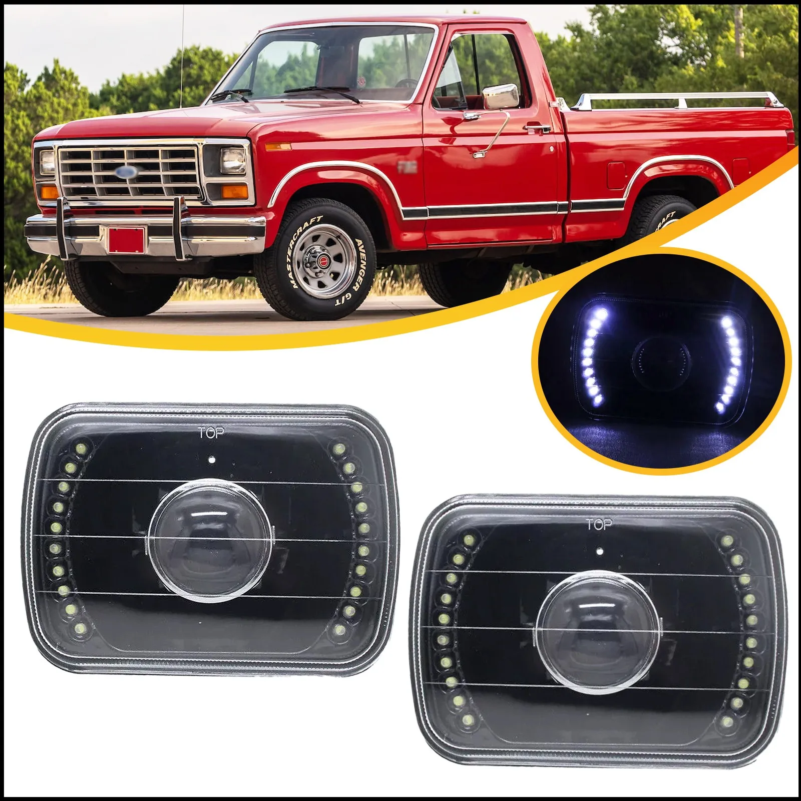 

2 шт. 5x7 дюймов (7x6 дюймов) проекционные фары Halo для Ford F-150 F-250 F-350