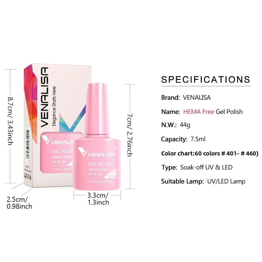 Venalisa Nail Gel Polish 7.5ml HEMA FREE Soak Off UV LED Gel Varnish Full Coverage Super Texture Gorgeous Nail Manicure