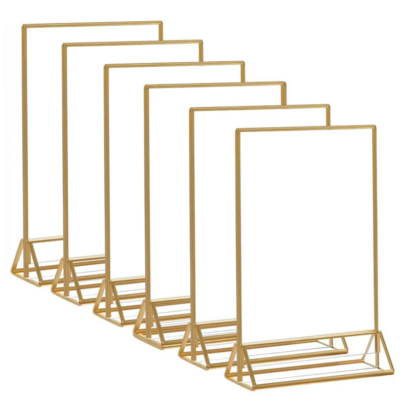 1Pcs 20.6Cm Gold Menu Holsder Acrylic Sign Holder Table Menu Paper Display Stand Clear Plastic Photo Picture Poster Frames