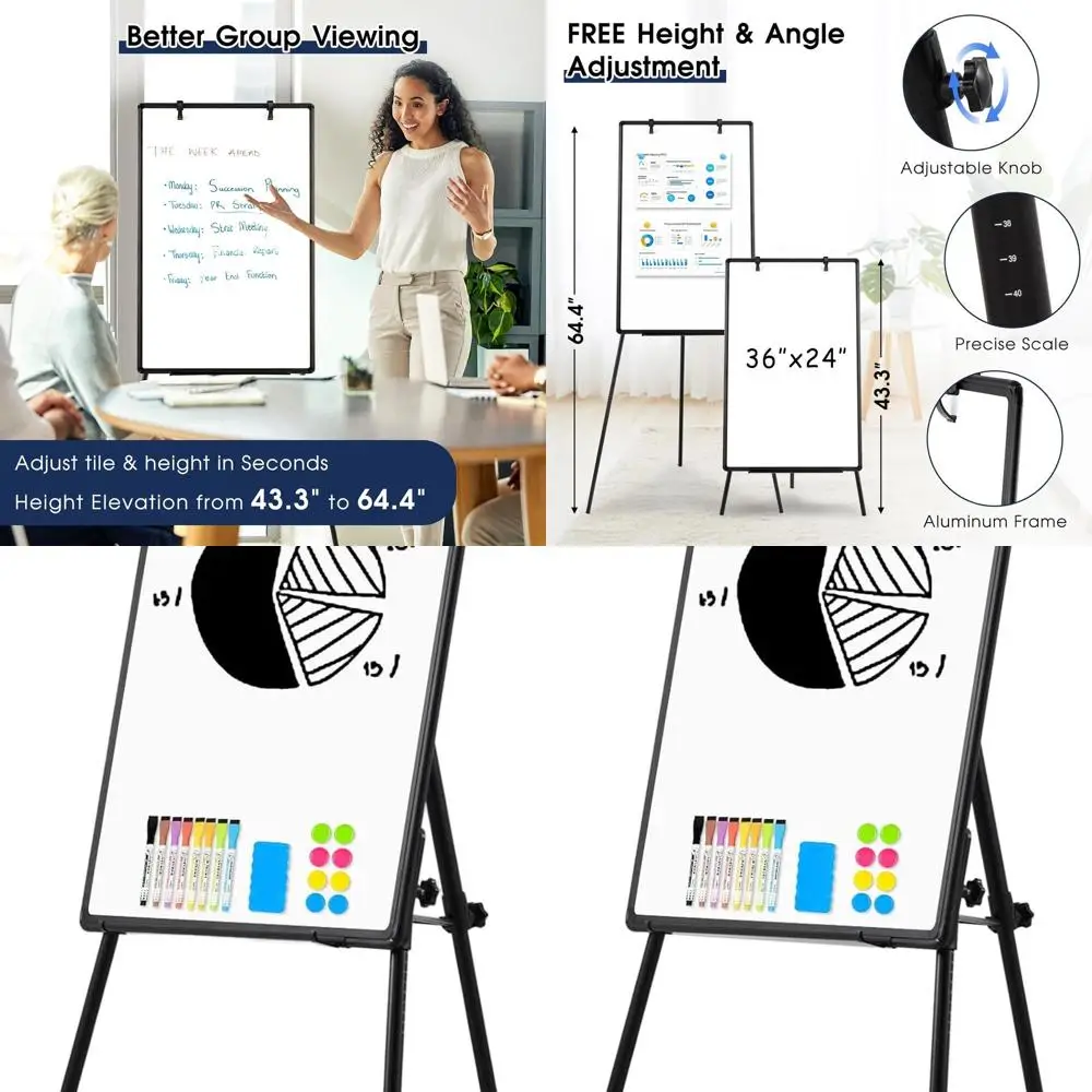 حامل سبورة بيضاء مغناطيسي بارتفاع قابل للتعديل، لوحة مسح جاف بإطار من الألومنيوم مقاس 36 × 24، لوحة كتابة قائمة كبيرة للمنزل والخارج