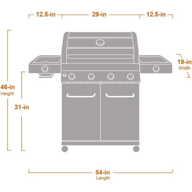 Monument Grills Larger 4-Burner Propane Gas Grills Stainless Steel Cabinet Style with Clearview® Lid, Knob Controls