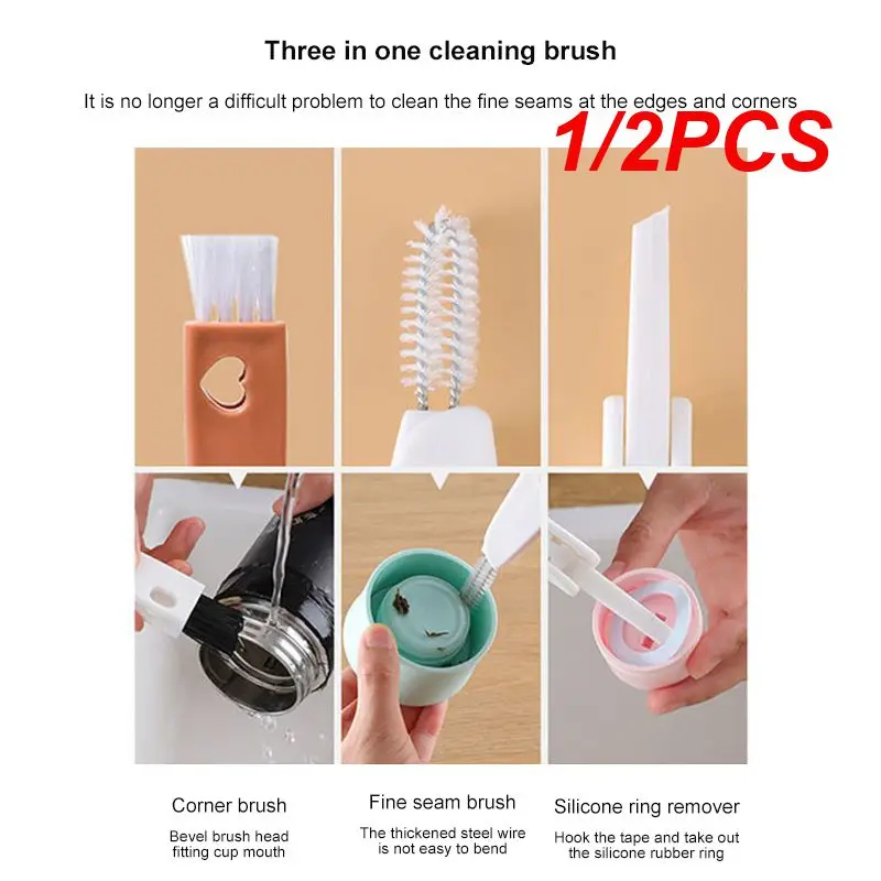 1/2PCS Groove Cleaning Brush Multifunctional Clearance Brush Domestic 3 In 1 Kitchen Tools Thermos Cup Cover Brush