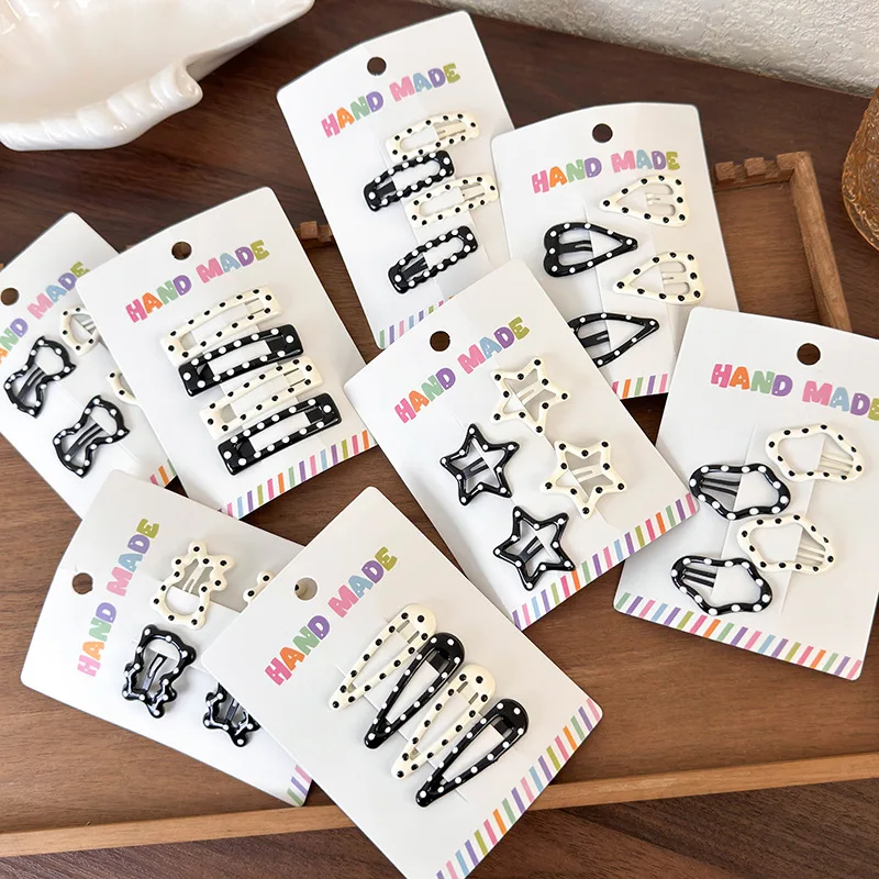 New Black White Dots Star Bow Heart Barrettes Set BB Clips y2k for Girls Cute Sweet Hairpins Child Fashion Hair Accessories Gift