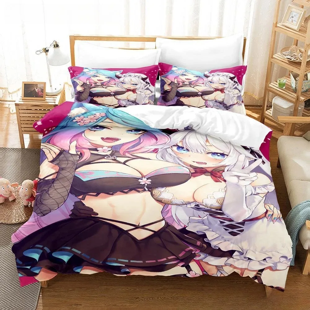 

3D Anime Sexy Girls Silvervale VTuber Bedding Set Single Twin Full Queen King Size Bed Set Adult Kid Bedroom Duvet Cover Sets