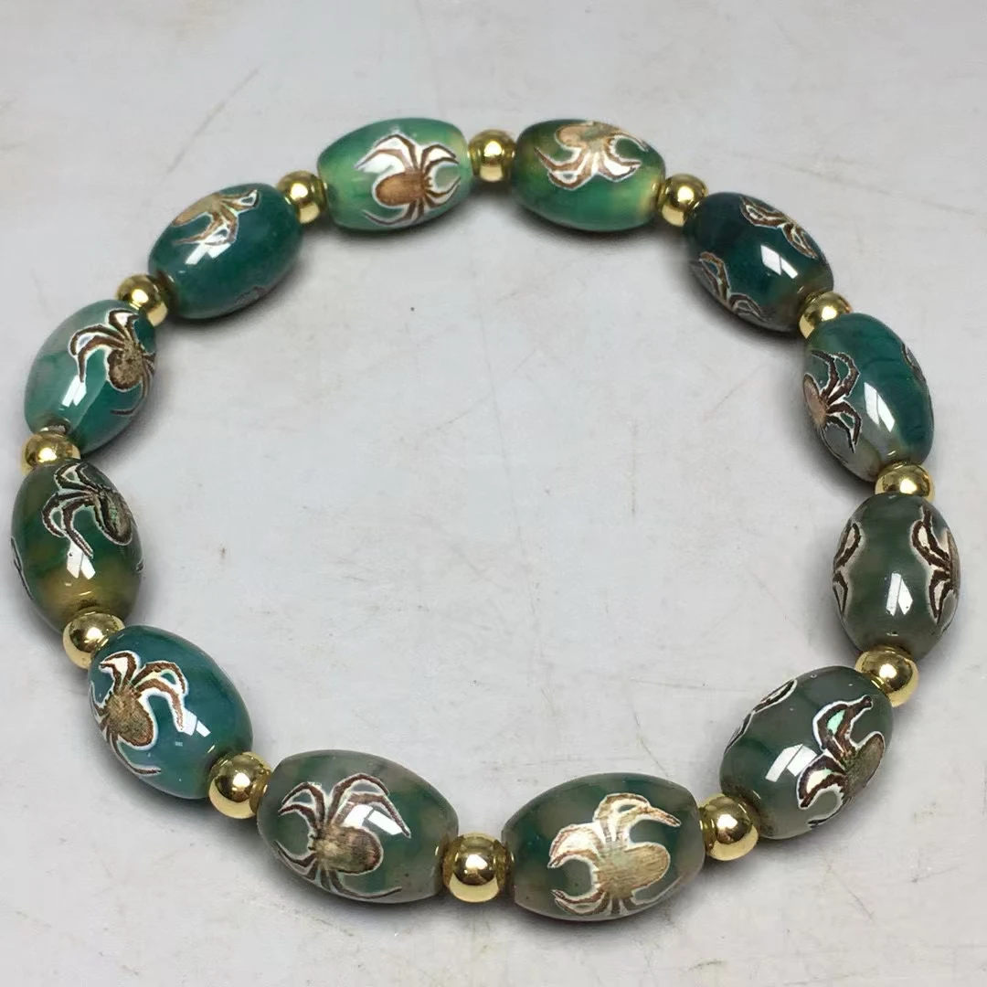 

Excellent Home Ornament Tibetan Dzi Bead Amulet Bangle Spider Totem Rosary Beads Agate Fortune Talisman