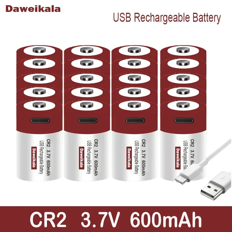 Bateria de lítio recarregável USB, CR2, 3.7V, 600mAh, bateria para GPS