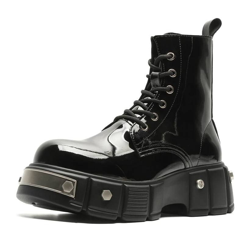 Paris Thick Soled Martin Male Niche Punk Zipper Motorcycle Boots, British Big Toe High Top Shoes