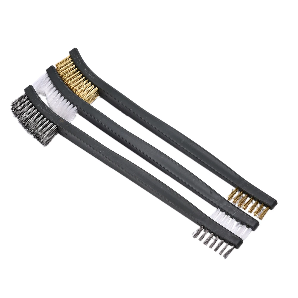 3x Mini Wire Brush Set Brass Nylon Stainless Bristle Cleaning Tool Cleaner