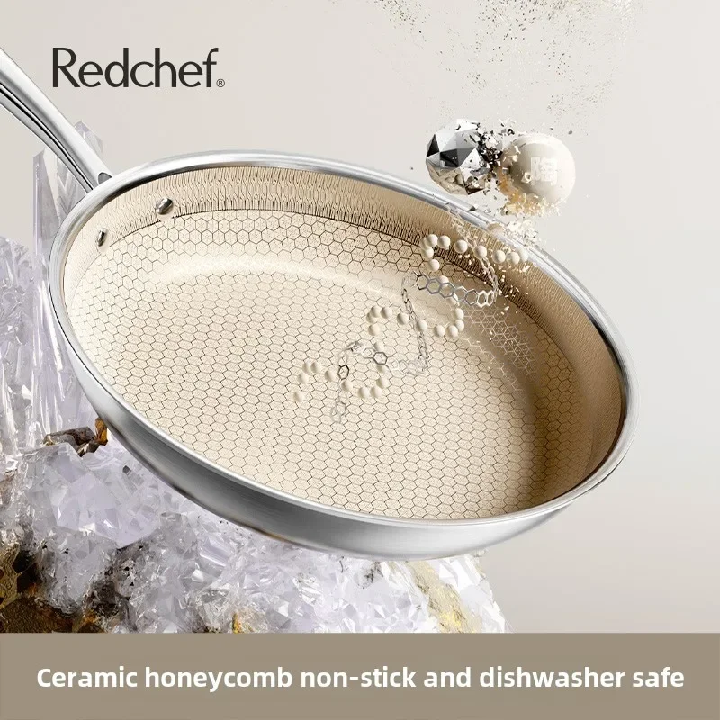 Redchef Honeycomb Ceramic Pan Household Non-Stick Pan Stainless Steel Frying Pan Fried Egg Steak Special Gas Stove Pots and Pans