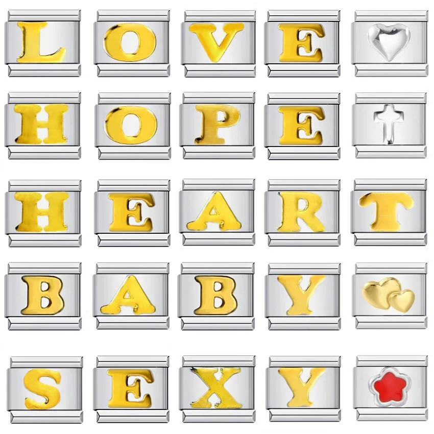 Gold Color Italian Charms Bracelet Letter Name Custom DIY Jewelry Making gift y2k