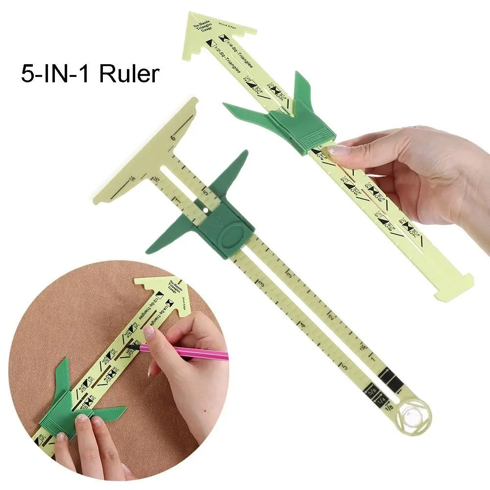 5 In 1 Sliding Ruler Multi-Functional DIY Sewing Sewing Measuring Tool Plastic Sliding Gauge Sewing Patchwork Ruler Tailors