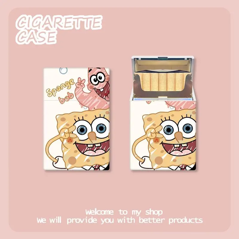 

Cute SpongeBob Cigarette Case Cartoon Plastic Cigarette Holder Box for 20 Thick Cigarettes Portable Cigarette Storage Container